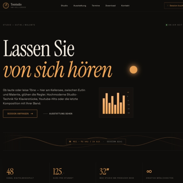 Screenshot der Webvisitenkarte für ein Tonstudio in OH am Kellersee.